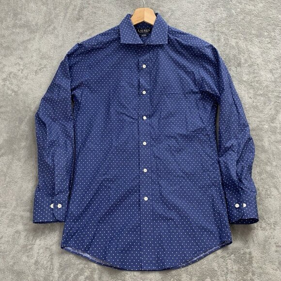Ralph Lauren Shirt Mens 14.5 Black Label Button Down Blue Polka Dot Office Work - Picture 1 of 10